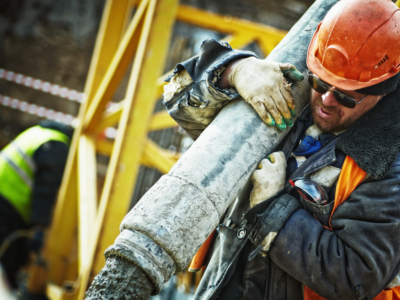 inline image showing worker in a hardhat pouring concrete